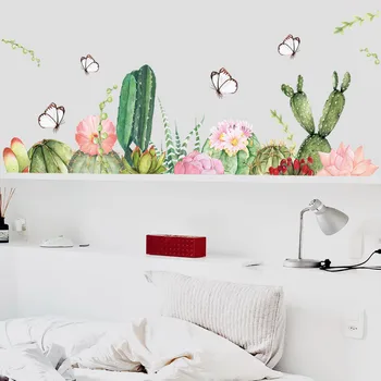 Drugelis kaktusas baseboard Siena lipdukas miegamojo kambarį namo apdaila freskos PVC tapetai nuimamas lipnios etiketės