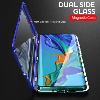 Dviguba Šoninio Stiklo Magnetinės Metalo Case For Samsung Galaxy S8 S9 S10 Plius S20 Ultra Pastaba 9 10 A10 A50 A70 A11 A51 A71 A91 M31 Atveju