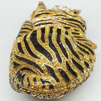 Dvigubo Gėlių Derliaus Golden Tiger 3D Formos Moterys Kristalų Gyvūnų Minaudiere Maišelį Sankabos Rankinėje Vakarą Vestuvių Kokteilis Rankinės
