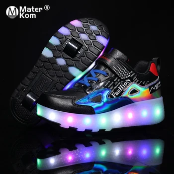 Dydis 28-43 Vaikų Ritinio Skate Batai Su LED Žibintai, USB Įkrauti Šviesos Sportbačiai ant Ratų, Vaikų Berniukų, Mergaičių Žėrintis Batai