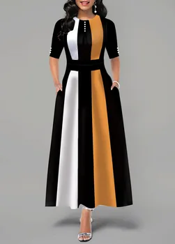 Elegantiškas Moteris, O-Kaklo Linijos Suknelė Vintage Moterų Retro Dryžuotas ,maxi Suknelės Office Lady Daliy Atsitiktinis Rudenį, Šaliai, Skraistės Vestidos