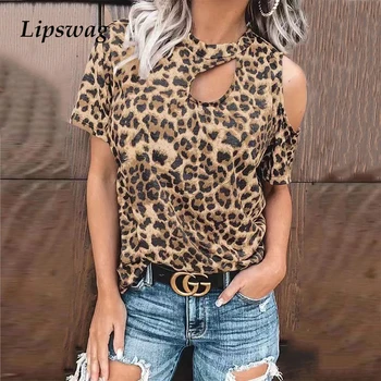 Elegantiškas Moteris, Tuščiaviduriai Iš Marškiniai, Palaidinė Mados Pavasario Leopardas Spausdinimui O-Kaklo Megztinis Viršūnes Moterų Vasaros Atsitiktinis Trumpas Rankovės Blusas