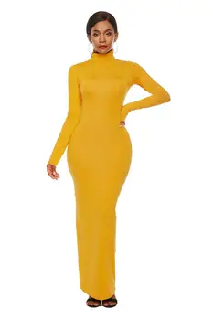 Elegantiškas ilgomis Rankovėmis Golfo Kietas Atsitiktinis Bodycon Ilga Suknelė 2020 M. Pavasarį, Rudenį Moterų Sexy Paketo Klubo Maxi Suknelė Vestidos 5XL