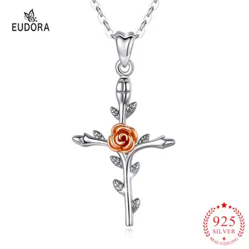 Eudora Originali 925 Sterling Silver cross Karoliai Pakabukas su rožių bižuterijos Moterų bauda Jewelrys Priedai CYD174