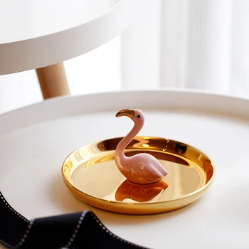 Europos ir Amerikos aukso keramikos flamingo dekoratyvinės plokštės papuošalų laikymo dėklas dovanų papuošalai stovo