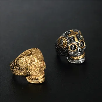 Europos ir Amerikos retro nerūdijančio plieno kaukolės žiedas iš titano plieno vyrų žiedas papuošalai