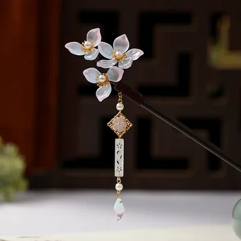 FORSEVEN Moterų Kinijos Hanfu Suknelė Headpieces Dekoratyviniai Papuošalai Gėlių Perlų Pakabukas Medinis Plaukų Šakutės plaukų segtukai Įrašus Lazdos