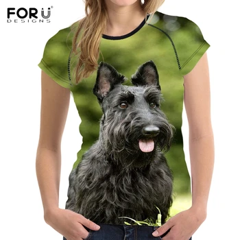 FORUDESIGNS 3D Škotijos Terjeras Atspausdinta Marškinėliai Moterims Juokingas Šunų T-shirt Paauglių Vasaros Tees Moterys Kawaii Drabužių Viršūnės