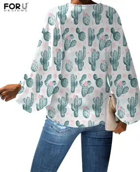 FORUDESIGNS Harajuku Moterų Viršūnių Mielas Kaktusas Spausdinti V Kaklo Motinos Marškinėliai Pavasario Vasaros Palaidinė Lapų Modelis Didelio Dydžio