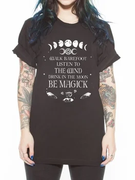 Fashionshow-JFDrink Į Mėnulį Būti Magick Moterų Gotikos T-Shirt Hipsters Grunge Raganavimas Grafinis Tee Mielas Marškinėliai Mėnulis Mėgėjams