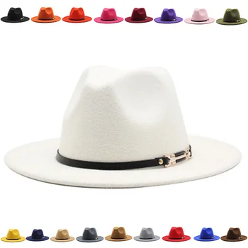 Fedora skrybėlę juostos diržo sagtis fascinator veltiniai skrybėlės vyrų pločio kraštų rudens, žiemos, juoda žalia naujas klasikinis prabangos žiemos moterų skrybėlės