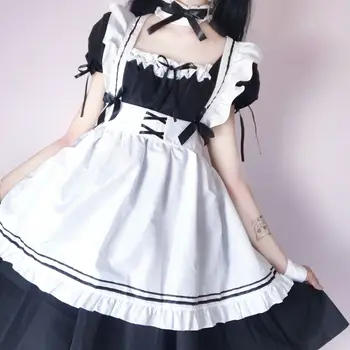 GAMPORL Lolita Kambarinės Apranga Mielas-Line Tarnaitė Suknelė Japonijos Sluoksniuotos Kawaii Padavėja Cosplay Tarnaitė Kostiumai Prijuostė Anime Ilga Suknelė