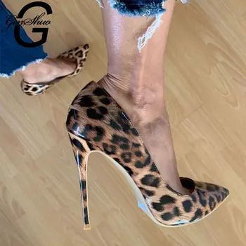GENSHUO 2020 m Sexy Leopard Pažymėjo Tne Moteris Batai Stiletto Kulniukai Ponios Siurbliai Pritaikyti Kulnas 10 cm, 12 cm didelis dydis 6-12