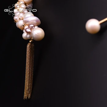 GLSEEVO Rankų darbo Natūralių Gėlavandenių Perlų Kutas Choker Karoliai, Moterų, Prabangos Pareiškimą Karoliai Bijoux Fine Jewelry GN0180