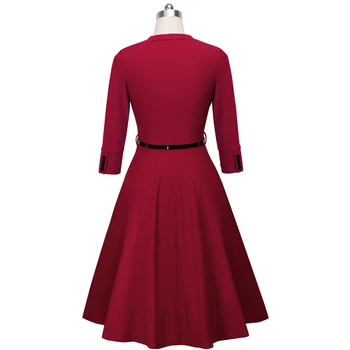 Gražus-amžinai 1950-ųjų Retro Elegantiška, Gryna Spalva Suknelės Mygtuką Verslo Grupė Sūpynės Blyksnius Moterų Suknelė A006