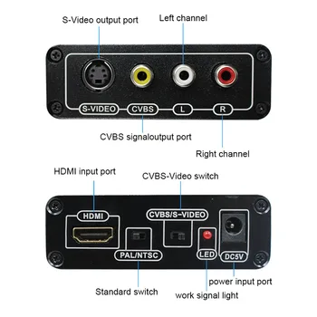 HDMI į 3RCA AV/Composite S-video Converter 1080P HD Video Converter Box High Definition Multimedia Interface PS3/DVD/Camara