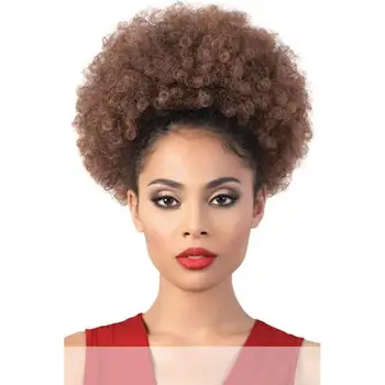 Hairpiece Plaukų Afro Sluoksniuotos Sintetinių Garbanotas Raišteliu surišti į arklio Plaukų Bun Pratęsimo Juodosios Moterų 90g Mediumsize ir 120g Wigsize