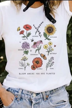 Harajuku Bloom, Kur Jūs Sodinami Moterys Marškinėlius Streetwear trumpomis Rankovėmis Viršūnes Grafinis Tees Botanikos Gėlė O-kaklo T-shirt 2020 m.
