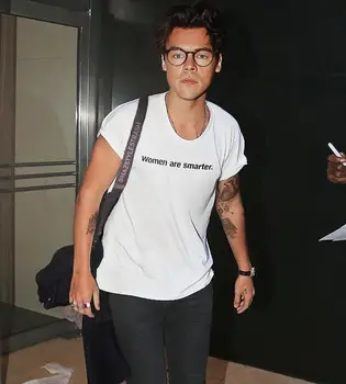Harry Styles T-Shirt Moterims, harajuku 2020 m. Vasarą moterys yra protingesni Atspausdinta marškinėliai trumpomis Rankovėmis Baltos spalvos marškinėlius Lady Atsitiktinis Viršūnės