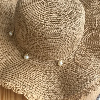 Hat moterų vasaros mažų šviežių bangų didelių kartu šiaudų skrybėlę wild pearl laisvalaikio saulės, paplūdimys, saulė banga
