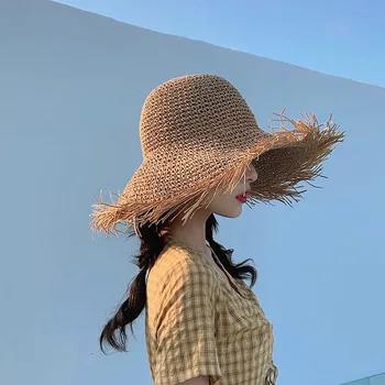 Hat moterų xia han edition joker pajūrio vasaros saulė paplūdimyje lankstymo šiaudų skrybėlę audimo kelionės didelis pastoge nuo saulės skrybėlę