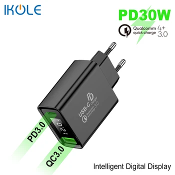 IKOLE PD Įkroviklis USB 5A PD30W Tipas-C 20W Greito Įkrovimo iPhone 12 11Pro 8 X QC4+ QC3.0 Greita Už 