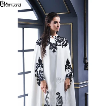 Ilgomis Rankovėmis, Baltos Vakarinės Suknelės 2020 M. Naujas Juodos Spalvos Nėriniai Appliques Žaliojo Islamo Dubajus, Saudo Arabų Ilgai Oficialią Chalatai Prom Dress