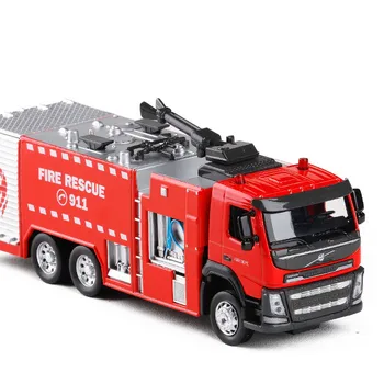 Išskirtinį 1:50 mastelis lydinio kopėčios / vandens bakas fire truck lydinio modelio,surinkimo ir dovanų,garso ir šviesos gelbėjimo automobilį