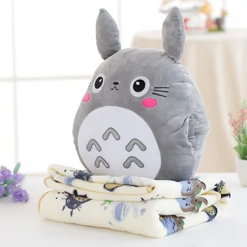 Japonija Totoro Pliušas Pagalvės Su Minkšta Flanelė, antklodė, Įdaryti vertus Šilčiau Kimštiniai Žaislai, vaikų Miegamajame Pagalvėlių Draugei