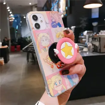 Japonų Anime Sailor Moon Katė Luna su šlapia danga turėtojas žvaigždė Pink telefono dėklas skirtas iPhone 11 Pro X XR XS MAX 6 6S 7 8 Plius Minkštas Galinį Dangtelį