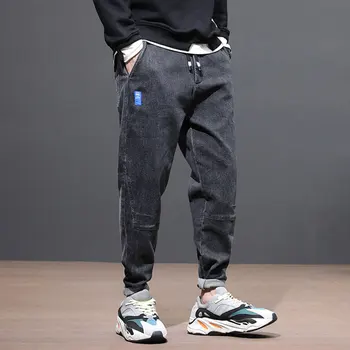 Japonų Mados Vyrų Džinsai, Juoda Spalva Palaidi Tinka Spliced Džinsinio Haremo Kelnės Elastingos Juosmens Dizaineris Streetwear Hip-Hop Džinsai Vyrams