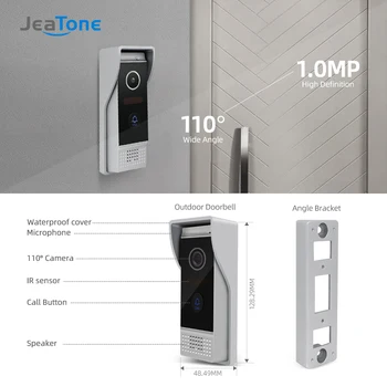 Jeatone 7 Colių Belaidžio Wifi Smart IP Vaizdo Duris Telefono Ryšio Sistemos su 3 Night Vision Stebėti + 2 Rainproof Doorbell Fotoaparatas