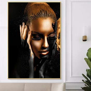 Juodojo Aukso Moteris Modelis Meno Plakatą, paveikslą ant Sienos Palėpėje Drobės Plakato spauda Šiuolaikinio Namų Dekoro Abstraktus Šiaurės Kambarį