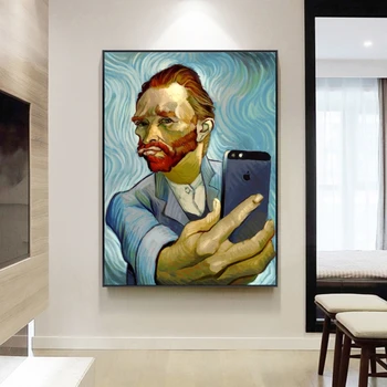 Juokinga Meno Van Gogh Selfie Telefonu Drobės, Paveikslai ant Sienų, Menas, Plakatų ir grafikos Abstrakčiai Portretas Van Gogh Nuotraukas