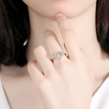 KALETINE 925 Sterlingas Sidabro vestuviniai žiedai moterims Romantiškas Širdyje Meilės Reguliuojamas Atidaryti Žiedas Mados Juvelyrika Dovana Mergaitė
