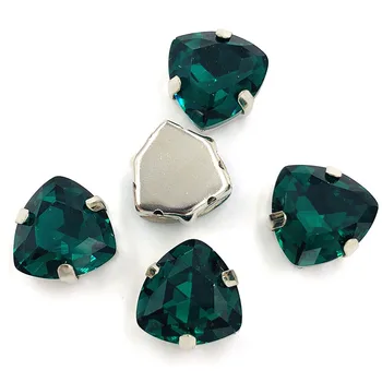 KARŠTO pardavimo 12mm Riebalų, Trikampio formos, Malachito žaliojo Aukštos kokybės Stiklo Kristalų siūti cirkonio diy/drabužiai, aprangos priedai