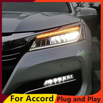 KOWELL automobilių stilius Honda Accord 10 Žibintai 2016 2017 LED Didelio Spindulio LED artimąsias Su Geltona Posūkio Signalas, LED Juostos
