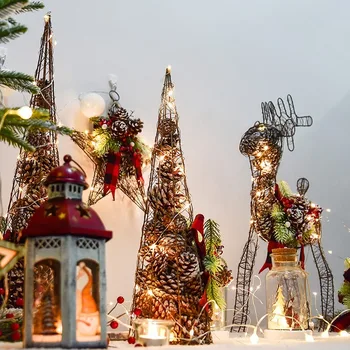 Kalėdų Briedžių Geležies Meno Pušies Kankorėžių su Šviesos diodų (LED) šiaurės Elnių Kalėdų Dekoracijas Prekybos Centro Langų Puošybos Namų Stalo Dekoras