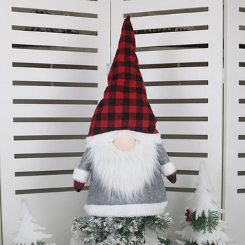 Kalėdų Eglutė Topper Plaid Hat švedijos Tomte Gnome Kalėdų Ornamentu Namo Atostogų P0RE