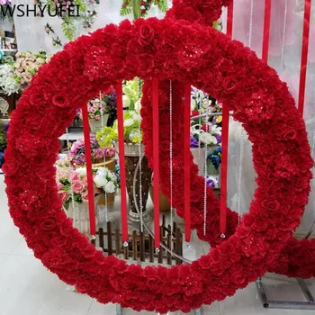 Kalėdų Vestuvių rekvizitai arch šalis fone geležies arch gėlių stovas dvigubas apvalus žiedas arch rėmo dirbtinių gėlių dekoratyvinis