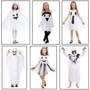 Karnavalas Halloween Baisu Cosplay Kostiumai Vaikams, Vaikų Baltas Vaiduoklis Cosplay Kostiumų Chalatas Berniukams, Mergaitėms Maskuotis Colthing