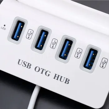 Kebidu 4 Port hub 2 in 1 USB 3.0 OTG Kabelis, Adapteris Micro USB HUB Pratęsimo Adapteris, skirtas Išmaniojo telefono, Planšetinio kompiuterio, su OTG funkcija
