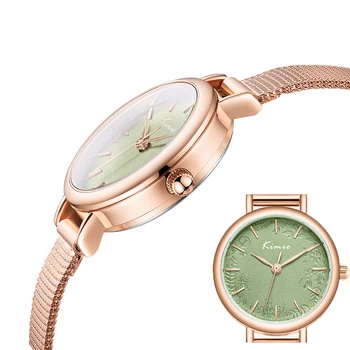 Kimio Moterų Mados Kvarcinis Laikrodis Nerūdijančio Plieno Tinklelio Diržo Žiūrėti Mažus Dial Gėlių Žiūrėti Ponios Suknelė Laikrodžiai Reloj Mujer