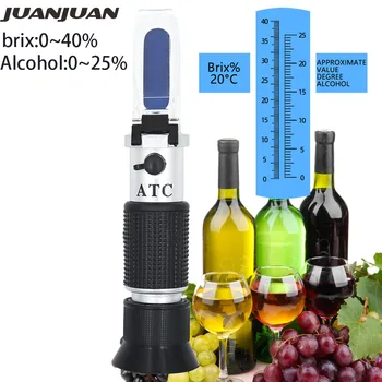 Kišeninis Alkoholio Refraktometru Vyno Vaisių Saldumas Metrų Brikso 0-40% Alcoholometer 0-25% su ATC 30% nuolaida