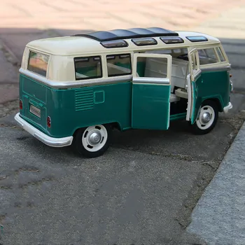 Klasikinis 1:24 T1 autobusas metalo lydinio modelio automobilių,2 spalvų vaikų garso ir šviesos traukti atgal įspūdį autobusų žaislo modelis,nemokamas pristatymas