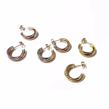 Klasikinis mados titano plieno trijų spalvų elegantiškas temperamentas trijų žiedų mažų C formos auskarai apkalos spalvų ausies žiedas auskarai