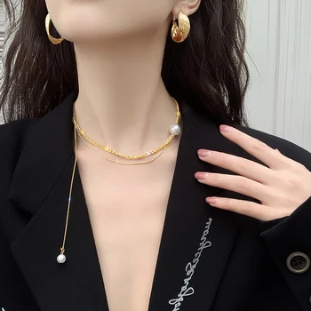 Korėjos naujas mados juvelyrikos multi-layer grandinės aukso trumpi karoliai Kūrybiškumą dizaino, perlų pakabukas moterų elegantiškas vėrinys
