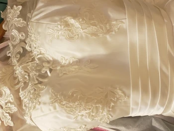 Kuklus ilgomis Rankovėmis Vestuvių Suknelės, Turkija Scoop Satino Appliqued A-line Bridal Gown su Kišenėmis Vestidos de Novia
