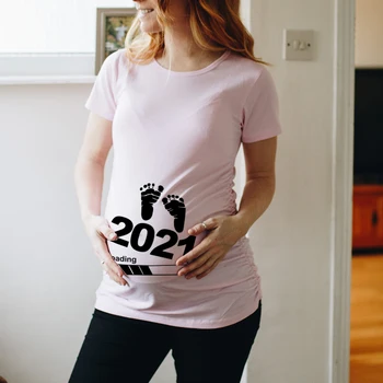 Kūdikių Pakrovimo 2021 Spausdinti Nėštumo Announcemen Marškinėliai Nauja Mama Tshirts Drabužius Nėščioms T Motinystės Marškinėliai trumpomis Rankovėmis T-shirt