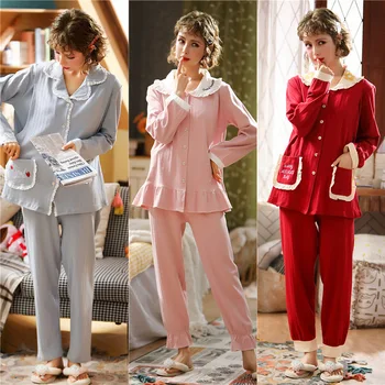 L-4XL Krūtimi Pižama žindymo naktiniai drabužiai Motinystės Slaugos Pajama Komplektai Motinystės Slaugos Sleepwear Nėštumo Pižamos